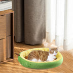 Avocado-shaped plush pet bed for cats and small dogs