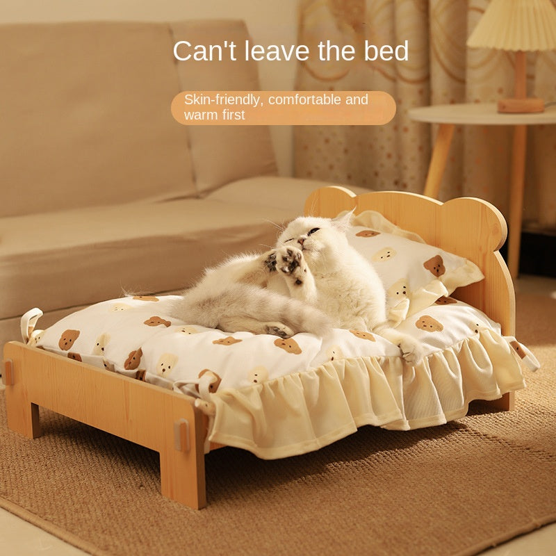 Wooden Cat Bed with Bedding Set - alternate product view 2